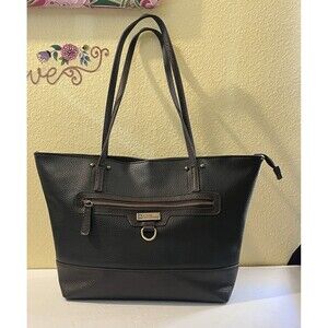 Stone Mountain Pebble Leather Talia Tote Bag Zip Top Black & Brown